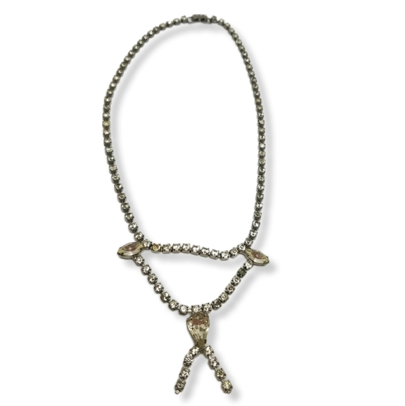 VINTAGE 1940s SILVERTONE CHAIN & DIAMANTE NECKLACE - Picture 3 of 8